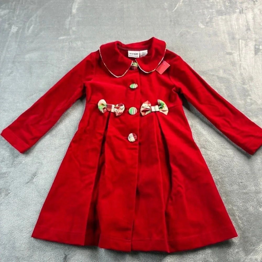 Blueberry Boulevard Girls Red Velvet Holiday Coat Dress Size 5T‎ EUC